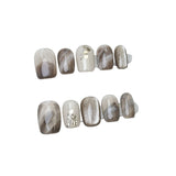 Autumn Winter Brown Navy Blue Gold Grey Color Handmade Press On Nails Short Square Full Cover False Nails