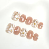 Dainty Spring Floral Press-on Nails | Short Round "Bean" Shape