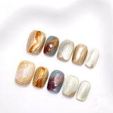 Artisan 3D Floral Press-on Nails | Short Coffin (Ballerina) Shape | Chrome, Cat-Eye & Aurora Collection