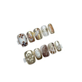 Autumn Winter Brown Navy Blue Gold Grey Color Handmade Press On Nails Short Square Full Cover False Nails