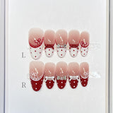 Lace Bowknot Medium Oval White & Red Polka dot French Handmade Press On Nails Detachable False Nails