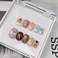 Cute Heart Plaid Flower 3D Short Square & Round Handmade Press On Nails Detachable False Nails