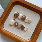 Cute Heart Plaid Flower 3D Short Square & Round Handmade Press On Nails Detachable False Nails