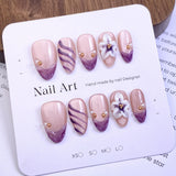 Handcrafted 3D Floral & Cat-Eye Press-On Nails | Short Almond Reusable Fake Nails