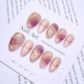 Handcrafted 3D Floral & Cat-Eye Press-On Nails | Short Almond Reusable Fake Nails