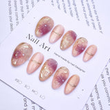 Handcrafted 3D Floral & Cat-Eye Press-On Nails | Short Almond Reusable Fake Nails