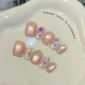 Extra Short Coffin Press On Nails Collection | Handmade Floral & Galactic Cat Eye Fake Nails Set