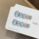 Extra Short Coffin Press On Nails Collection | Handmade Floral & Galactic Cat Eye Fake Nails Set