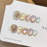Short Squoval Handmade Press On Nails Collection | Cute Dog, Brown Leopard Cat-Eye, Vintage Star & Celestial Gel Nails