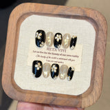 Handmade Press On Nails Short Oval - Celestial Cat Eye, Galaxy, Floral & Aesthetic Gel Nail Art Set