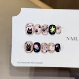 Handmade Short Round Press On Nails - Cute Doodle, Cat Eye & Y2K Floral Reusable Fake Nails Collection