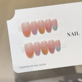 Handcrafted Shimmering Cat Eye Press-On Nails | Cute & Elegant Short Oval Fake Nails