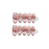 French Cat Magnetic Effect Cute Cherry Handmade Press On Nails Short Coffin Medium Oval Full Cover False Nails