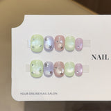 Handmade Short Round Press On Nails - Cute Doodle, Cat Eye & Y2K Floral Reusable Fake Nails Collection