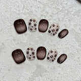 Short Squoval Handmade Press On Nails Collection | Cute Dog, Brown Leopard Cat-Eye, Vintage Star & Celestial Gel Nails