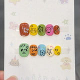 Handmade Short Round Press On Nails - Cute Doodle, Cat Eye & Y2K Floral Reusable Fake Nails Collection