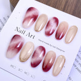 Handcrafted Medium Oval Press On Nails | Cat Eye & French Art Collection
