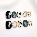 Handmade Short Round Press On Nails - Cute Doodle, Cat Eye & Y2K Floral Reusable Fake Nails Collection