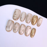 Handmade Press On Nails Short Oval - Celestial Cat Eye, Galaxy, Floral & Aesthetic Gel Nail Art Set