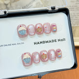 Handmade Short Round Press On Nails - Cute Doodle, Cat Eye & Y2K Floral Reusable Fake Nails Collection