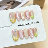 Handcrafted Shimmering Cat Eye Press-On Nails | Cute & Elegant Short Oval Fake Nails