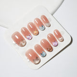 Handcrafted Shimmering Cat Eye Press-On Nails | Cute & Elegant Short Oval Fake Nails