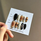 Handcrafted Caramel Leopard & Polka Dot 3D Floral Press On Nails | Medium Almond Reusable Fake Nails