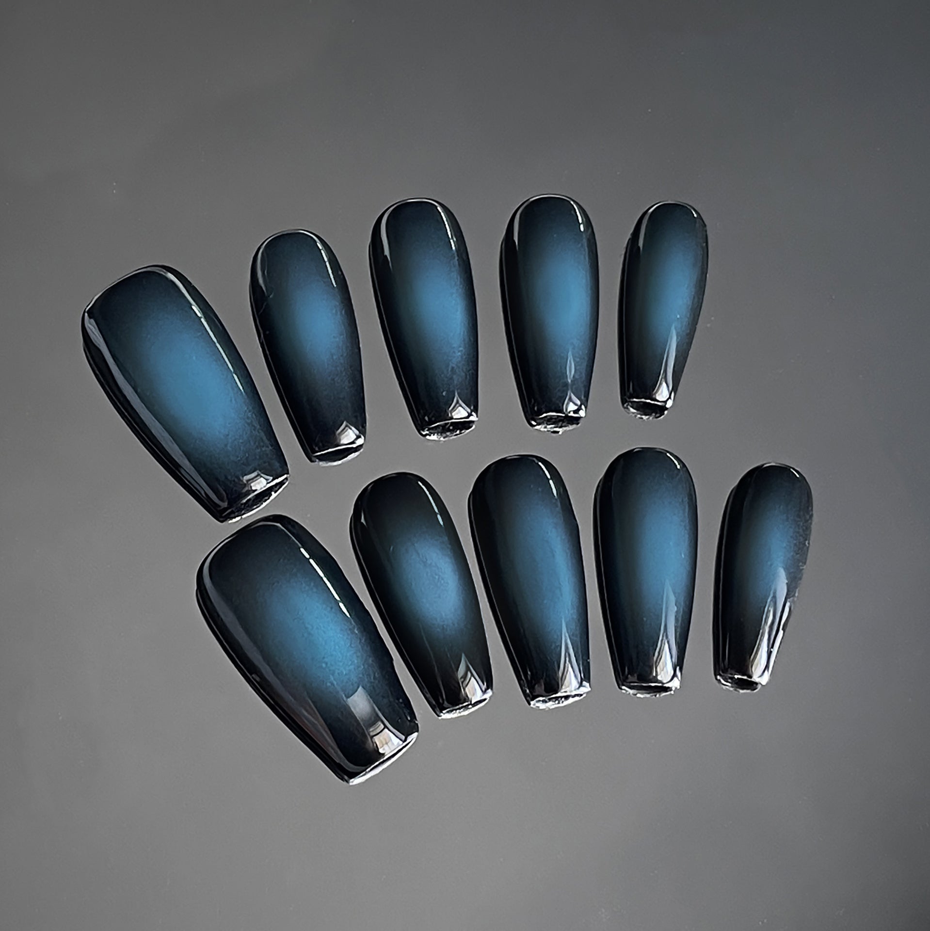 Gradient Blue Purple Medium Coffin Punk Dark Black Gothic Handmade Press On Nails Spice Girl Detachable False Nails