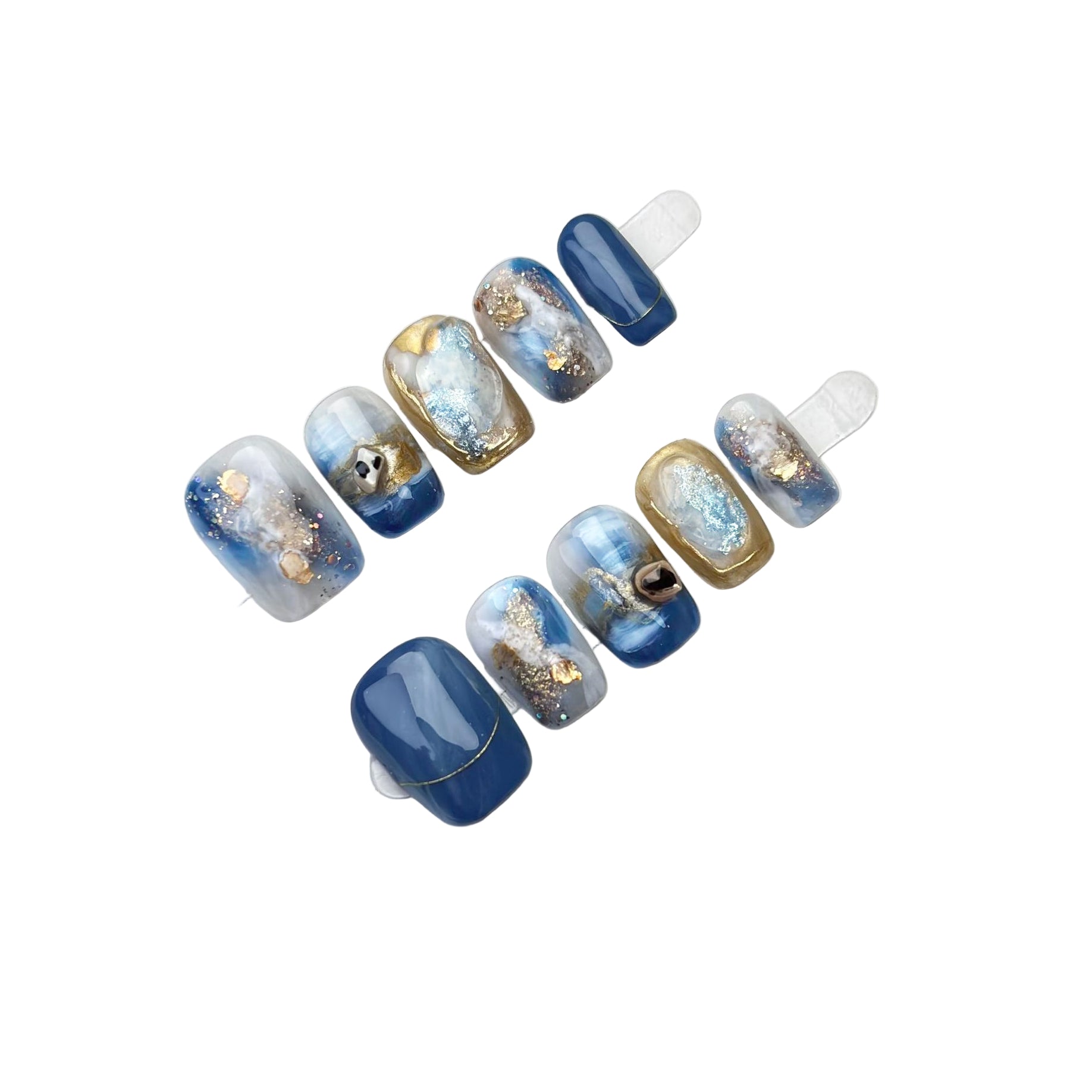 Autumn Winter Brown Navy Blue Gold Grey Color Handmade Press On Nails Short Square Full Cover False Nails