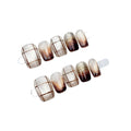 Autumn Winter Brown Navy Blue Gold Grey Color Handmade Press On Nails Short Square Full Cover False Nails