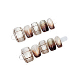 Autumn Winter Brown Navy Blue Gold Grey Color Handmade Press On Nails Short Square Full Cover False Nails