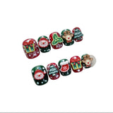 Christmas Tree Red Apple Snowman Cat Magnetic Cute Handmade Press On Nails Short Round Full Cover False Nails