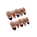 Christmas Red French Bowknot Handmade Press On Nails Short Coffin Medium Oval Detachable False Nails
