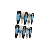 Long Slim Cat Magnetic Red Guava Brown Nude Aurora Handmade Press On Nails With Nail Gems Detachable False Nail