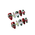 Christmas Santa Claus Red Socks Green 3D Handmade Press On Nails Almond Detachable False Nails