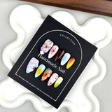 White Wine Red French 3D Carving Flower Bowknot Star Handmade Press On Nails Almond Detachable False Nails