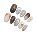 Autumn Winter Coffee Brown Gold Frame Ombre Handmade Press On Nails Short Oval Detachable False Nails