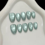 Handcrafted Moonlight Cat-Eye Press-On Nails - Shimmering Jelly Magnetic Gel | Short Almond