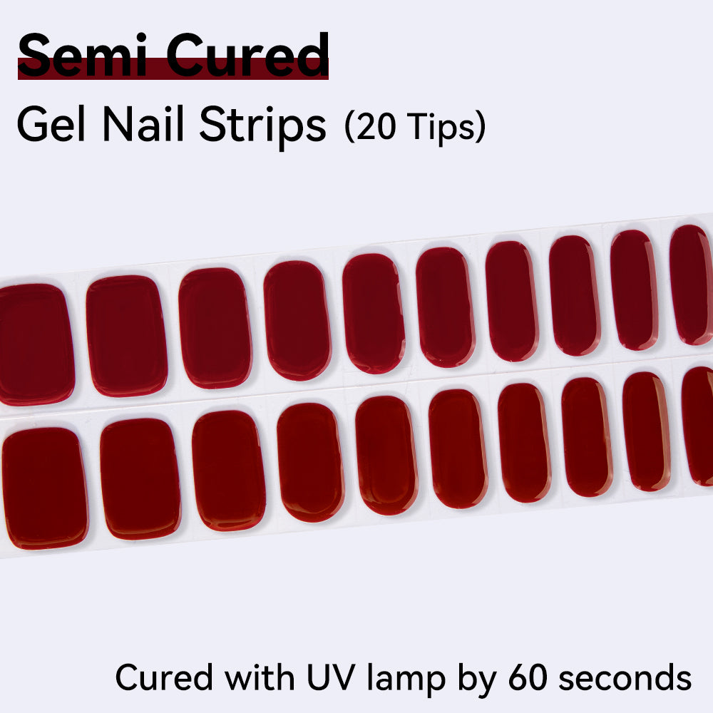 Solid Color-Semi-cured Gel Nail Strips 20 Tips