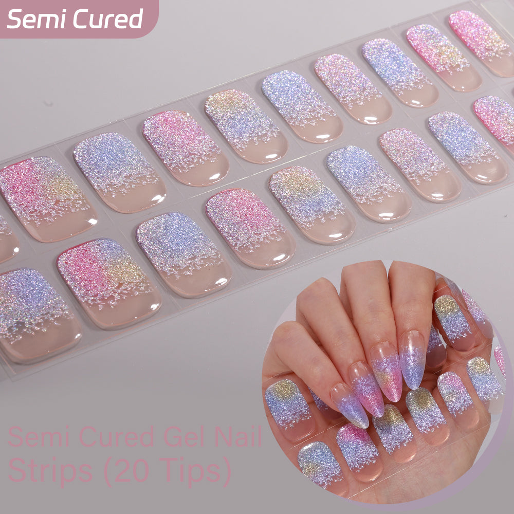 Dreamy Ombre, Sweet Sprinkles & Heart Collection-Semi-cured Gel Nail Strips 20 Tips | Requires UV Lamp