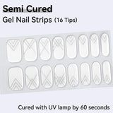 Semi-cured Gel Nail Strips 16 Tips Self Adhesive Nail Sticker Need to Dry with UV Lamp