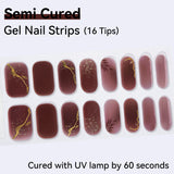 Semi-cured Gel Nail Strips 16 Tips Self Adhesive Nail Sticker Need to Dry with UV Lamp