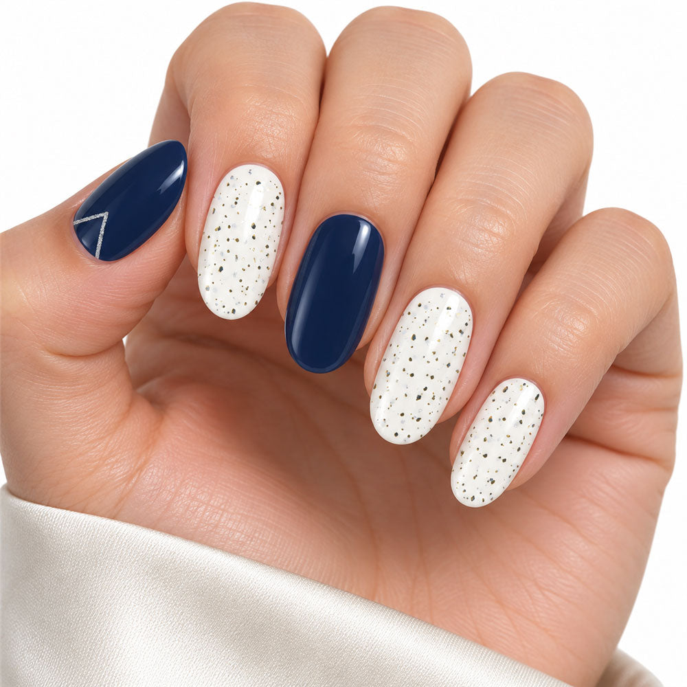 Navy Confetti Semi-Cured Gel Nail Strips – 16 Strips | UV/LED Lamp Required