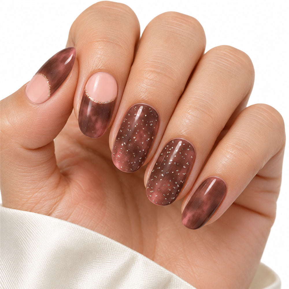 Rosewood Haze Semi-Cured Gel Nail Strips – 16 Strips | UV/LED Lamp Required
