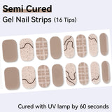 Semi-cured Gel Nail Strips 16 Tips Self Adhesive Nail Sticker Need to Dry with UV Lamp