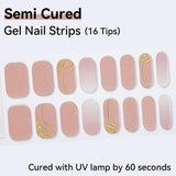 Semi-cured Gel Nail Strips 16 Tips Self Adhesive Nail Sticker Need to Dry with UV Lamp