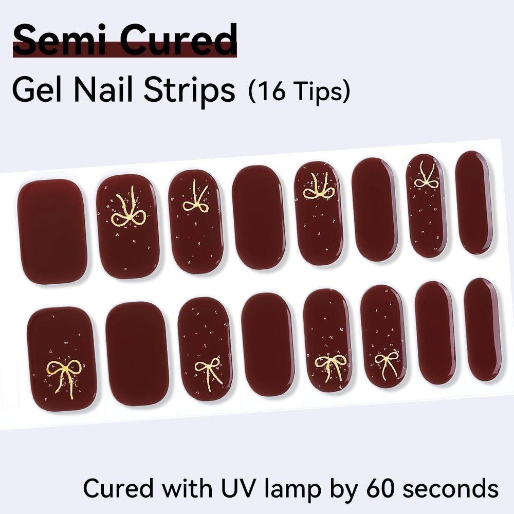 Semi-cured Gel Nail Strips 16 Tips Self Adhesive Nail Sticker Need to Dry with UV Lamp