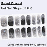 Shiny Glitter-Semi-cured Gel Nail Strips 16 Tips  | Requires UV Lamp