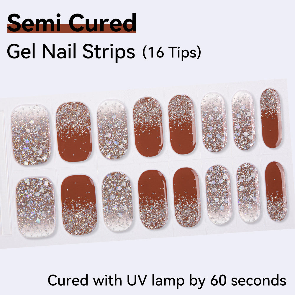 Shiny Glitter-Semi-cured Gel Nail Strips 16 Tips