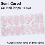 Semi-cured Gel Nail Strips 16 Tips Self Adhesive Nail Sticker Need to Dry with UV Lamp